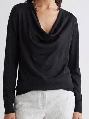 Black Goat 100% Cashmere Women's Black Drape Neck Sweater Sz M